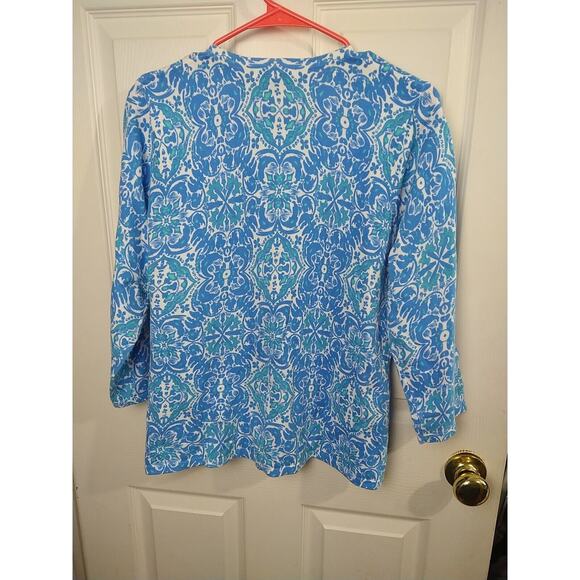 Sarah Spencer Woman XL Cardigan Sweater Aqua Blue White 3/4 Sleeve Button Front - Picture 8 of 8